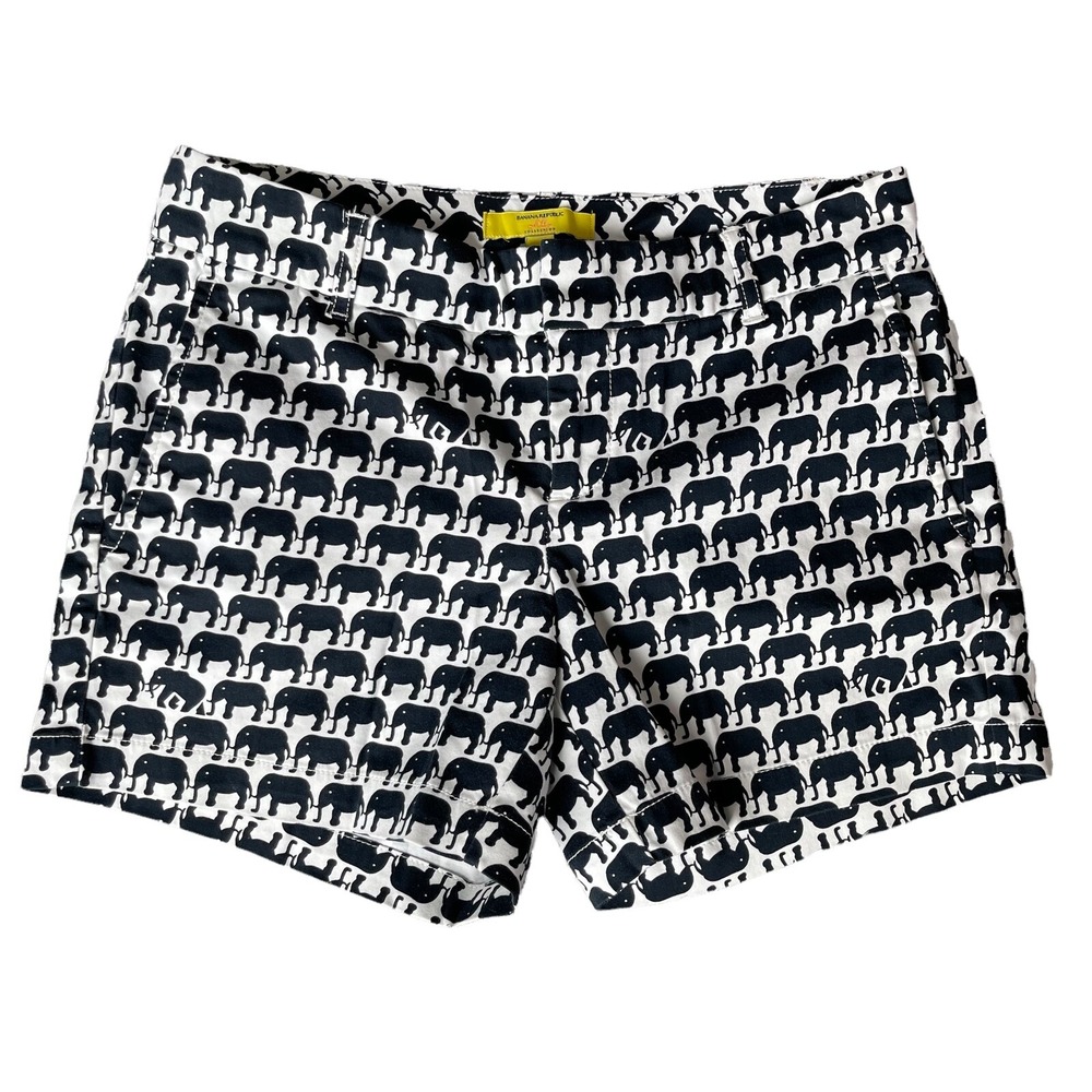 Banana Republic Shorts Milly Collection Womens SZ 0 Black/White Elephant Print